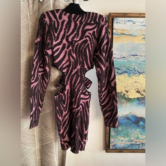 Dundas X Revolve Mini Sweater Knits Dress Womens  Sz M Black  And Pink Metallic - Picture 5 of 14